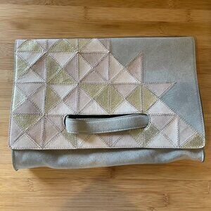 Anthropologie Miss Albright Geometric Tangram Suede Leather Clutch